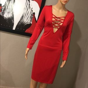 Sexy red plus size lace up dress 2x